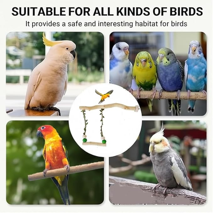 Bird Stand Swing Toys,Natural Wood Cage Accessories for Parakeets,Suitable for Budgerigar, Parakeet, Conure, Cockatiel, Mynah, Love Birds, Finches and Other Small Medium Parrot Birds(L)