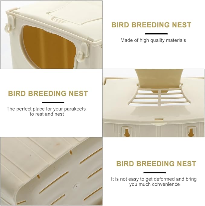 POPETPOP Parakeet Nesting Box Plastic Bird Breeding Nest with Hinged Cover for Bird Cage Mounted Small Birds Like Cockatiels Lovebirds Budgies 5.11X5.11X3.93In Easy to Clean