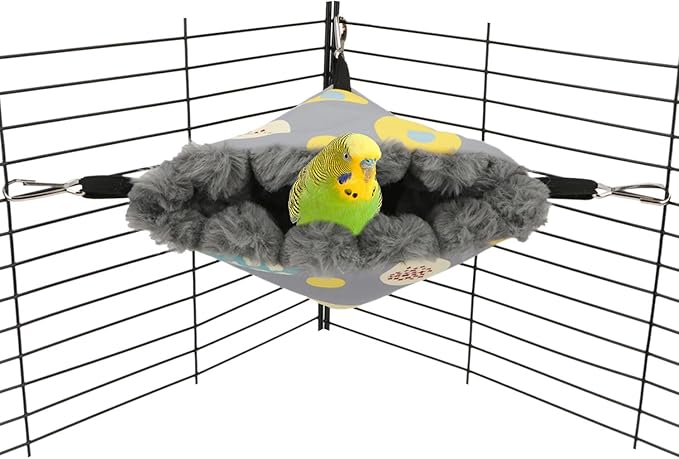 Wontee Bird Nest House Winter Warm Hanging Hammock Bird Bed Snuggle Hut for Parakeets Budgies Caique Conures Cockatiels (Small, Grey)