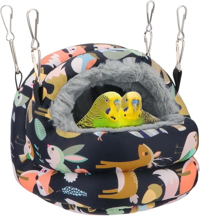 Bird Nest House Winter Warm Bird Bed Hanging Hammock Snuggle Hut for Parakeets Budgies Cockatiels Conures Quaker Parrot (Small, Black)