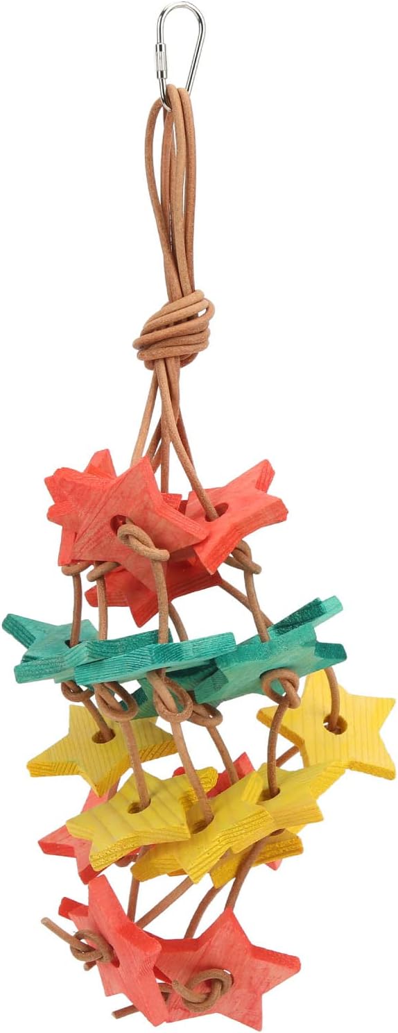 Shanrya Parrot Wooden Bite Toy, Bite Reducing Stress Wood Star Bird Chew Toy for Cockatiel for Parakeet for Bird Exercise Color