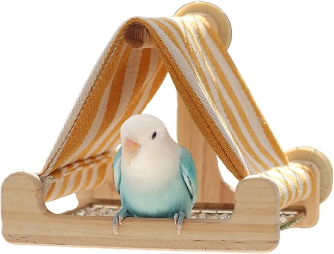 Bird Tent Wooden House with Stainless Steel Bottom Bird Nest for Parakeet Parrot Hideaway Cave Snuggle Hut Cage Accessories for Budgie,Conure,Lovebird,Cockatiel (Yellow)
