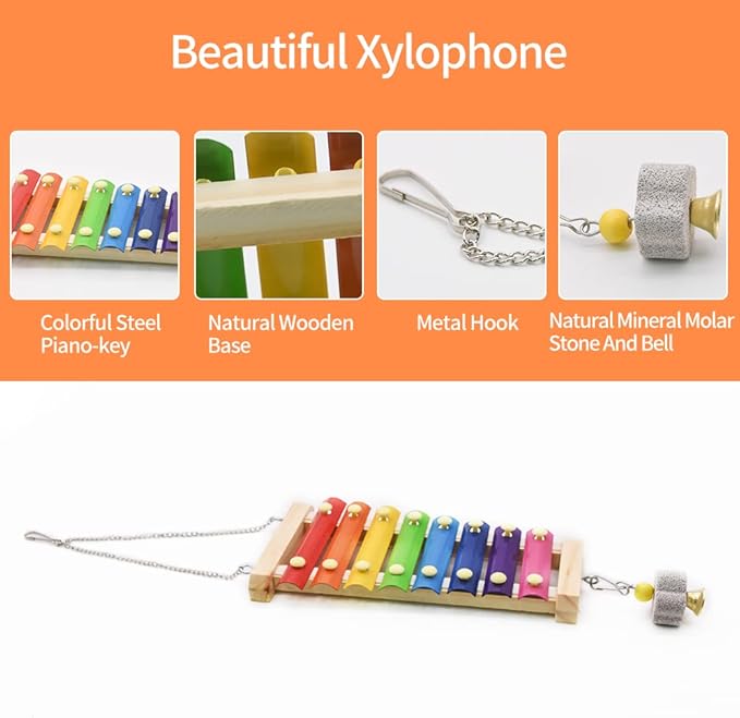 Swing Toys Xylophone, 2pcs Chicken Toys for Poultry Run, Rooster Hens Chicks Pet Parrots Macaw Entertainment, Stress Relief for Birds
