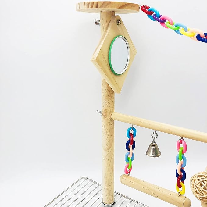 Bird Playground Top Cage, Parrot Gym Hanging Chewing Toys, Cage Top Play Stand for Conure, Parakeets, Budgie, Cockatiels, Lovebirds, Wood Perch Toys