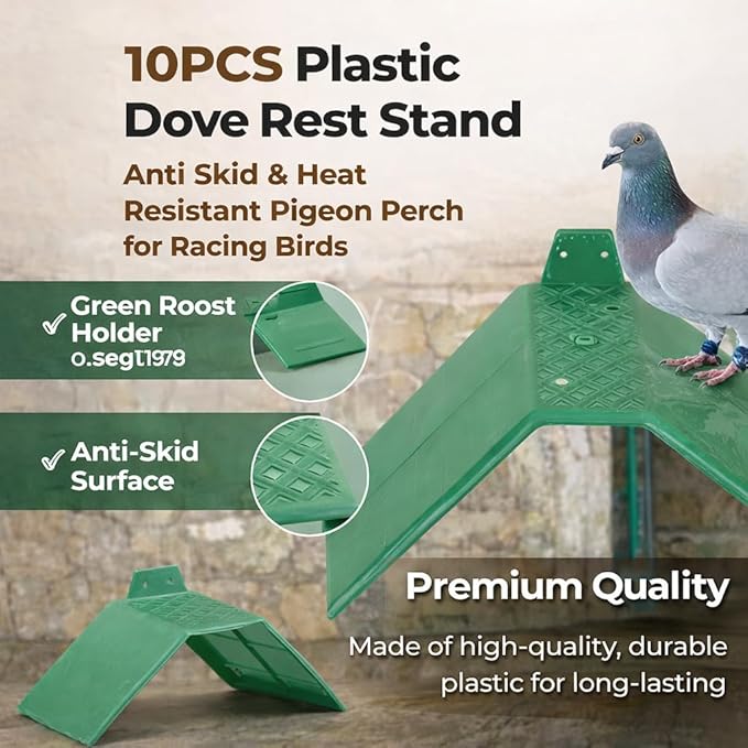 plplaaoo 10PCS Plastic Dove Rest Stand – Anti Skid & Heat Resistant Pigeon Perch for Racing Birds – Green Roost Holder for Bird Cages, Doves, and Parrots