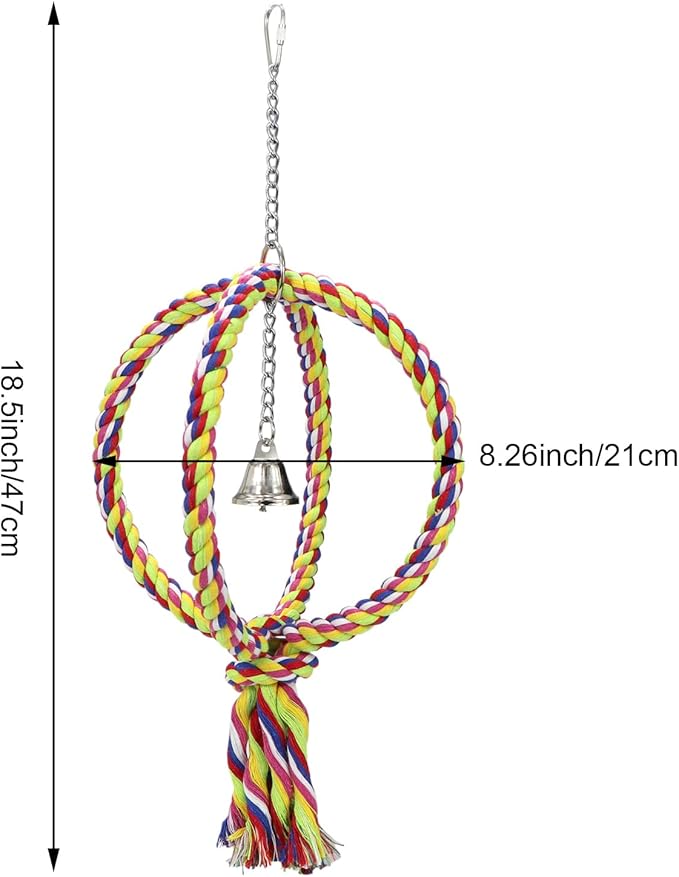 Litewoo Bird Swing Perch Stand Cotton Rope 2 Two Rings Toy for Parrot Budgie Parakeet Cockatiel Conure Lovebird Finch Canary Cockatoo African Grey Macaw Eclectus Amazon Cage Accessories