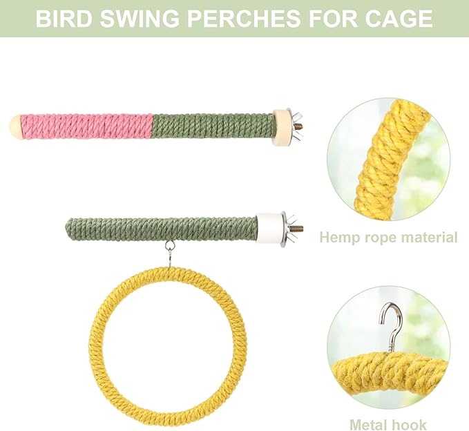Bird Toys,3PCS Bird Swing Perch with Rope Chewing Toys, Suitable for Lovebirds, Parakeets, Budgerigars, Counres ect Small Birds