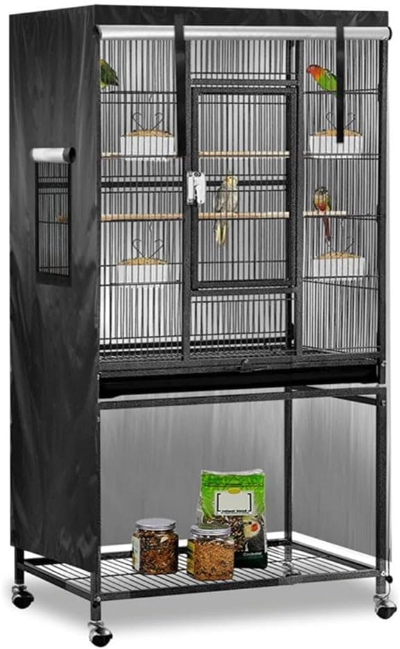 Bird Cage Cover, 38.2 * 23.6 * 51.2” Dark Colored Drape For Animal Crate, Waterproof & Washable Night Cover For Cages, Distraction And Light Eliminator For Mink, Totoro, Parakeets, Parrot (Black)