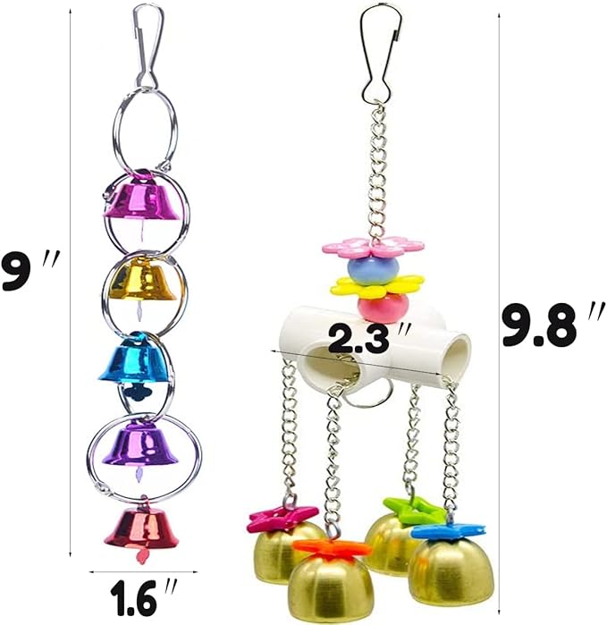 Bird Swing Bells Toy with Bell Chewing Hanging Ring Toy Cage Bite for Pet Budgie Parakeet Cockatiel Conure Macaw African Grey Eclectus Cockatoo Finches Lovebird Quaker Parrot Finch Canary