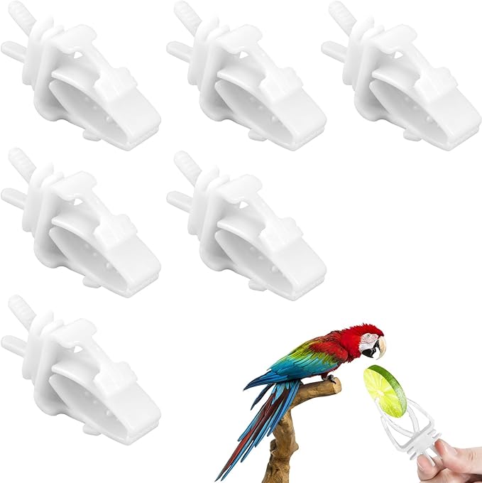 6 Pack Bird Cage Food Holder Bird Cage Clips Parrot Fruit Vegetable Clips White Cages Feeder Clip for Cockatoo Cockatiel Budgie Parakeet Macaw Conure