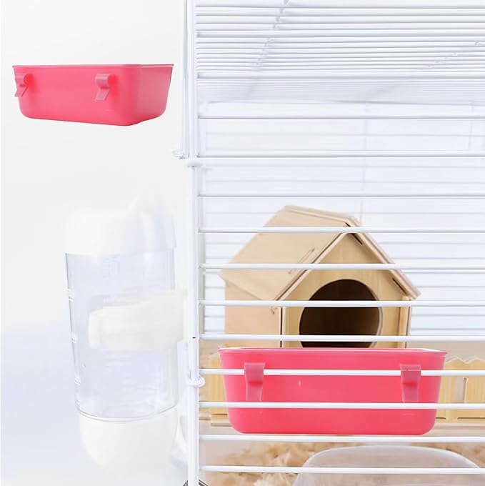 4 PCS Cage Cups Rabbit Feeder Waterer, Chicken Birds Feeders Hanging, Food and Water Container for Pet, Bath Water Bowl Universal for Birds Hamsters Rats Rabbit Guinea Pig Small Pets (Blue, Pink)