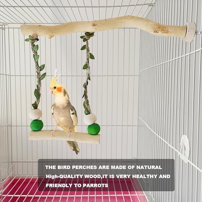 Bird Stand Swing Toys,Natural Wood Cage Accessories for Parakeets,Suitable for Budgerigar, Parakeet, Conure, Cockatiel, Mynah, Love Birds, Finches and Other Small Medium Parrot Birds(L)