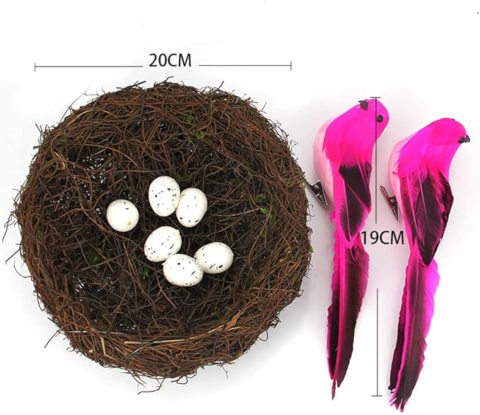 Artificial Bird Nest with Bird and Eggs, Artificial Feathered Birds Nest Eggs Easter Decor Home Ornament for Home Garden Decoration DIY Craft Tree Decoration