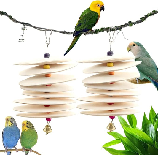 DQITJ 2 Pack Bird Cuttlebone Calcium Supplement Chewing Toy Beak Grinding Stone Natural Bird Toy with Bell for Parakeet Cockatiel Budgie Conure Sharp Beaks (8 Pcs in a Bunch)
