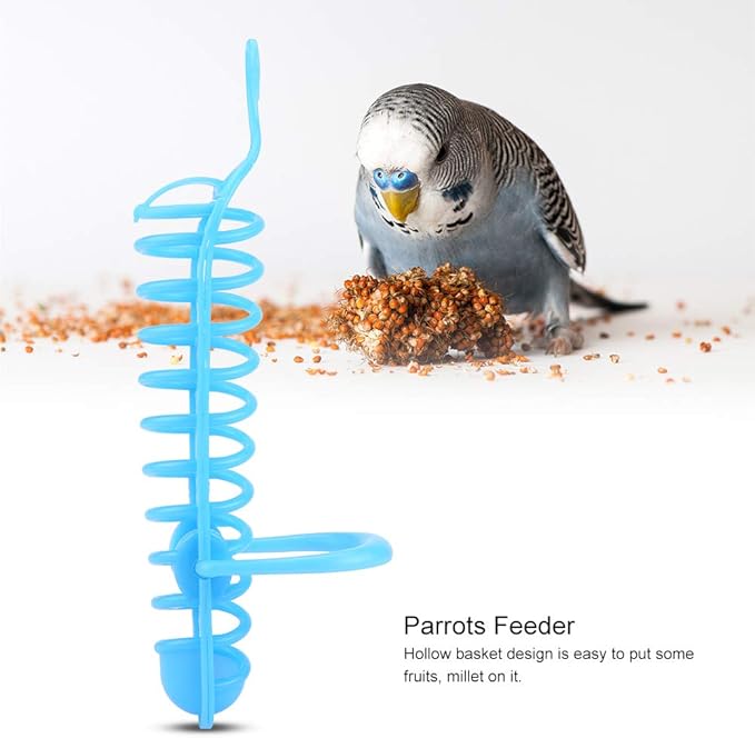 Bird Food Holders, Parrots Feeder Basket, Plastic Parrot Feeder Basket Bite Resistant Bird Fruit Vegetable Skewer, Birds Hanging Fruit Vegetable for Parrots Cockatoos Conure (Blue)