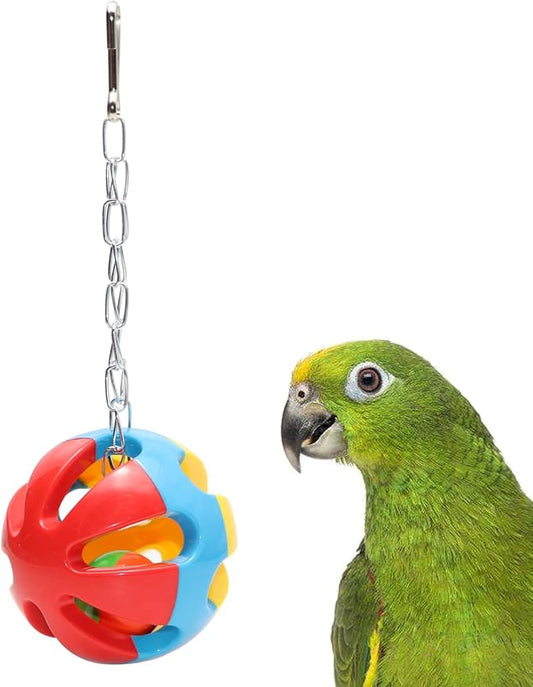 Wontee Bird Hanging Ball with Bell Colorful Chewing Treat Toy for Parrot Parakeet Cockatiel Conure Lovebird Dog Puppy Cat (1 PCS-Random)