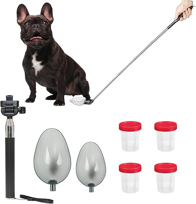 Dog Urine Sample Catcher，Telescopic Dog Pee Sample Collector，Pet Urine Stick for Small Large Female Dogs (Grayspoon&4bottles)