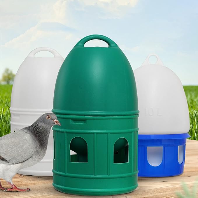 Pigeon Water Dispenser, Large Capacity Bird Water Drinker, Quail Automatic Feeder with Handle Water Pot Container, Green 5L