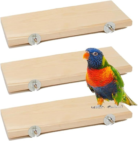 3 Pack Bird Perch Stand 12.4×5.3 Inch- Rectangular Wood Platform Wood Perch Stand Board Shelf for Parrot, Lovebird, Hamster, Guinea Pig, Chinchilla