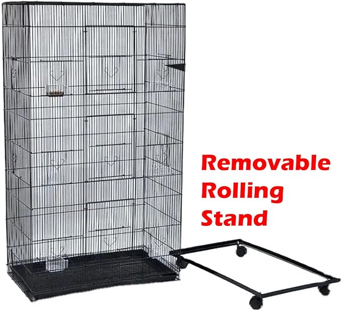 55" X-Large with 3/8-Inch Tight Bar Spacing for Multiple Flight Small Size Bird Aviary Budgie Canary Finches Breeding Home Cage with Removable Rolling Stand