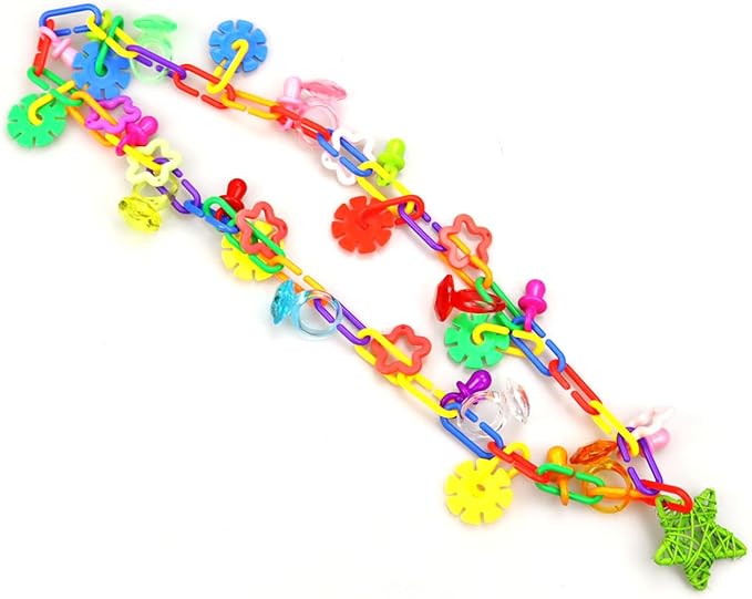 tinkare 2 Pack Bird Necklace Toy Rainbow Necklace Bird Toy Bird Chewing Toy Cage Links Bird Swing & Climbing Chain for Smaller-Sized Birds