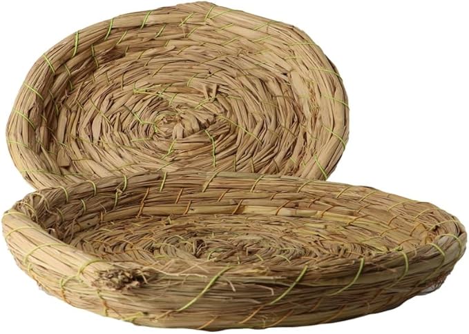 Leadigol 2PCS Natural Straw Bird Nest,Hatch House Budgie Cockatiel Perch Rabbit Bed Pet Bedroom Birds Nest for Small Animal