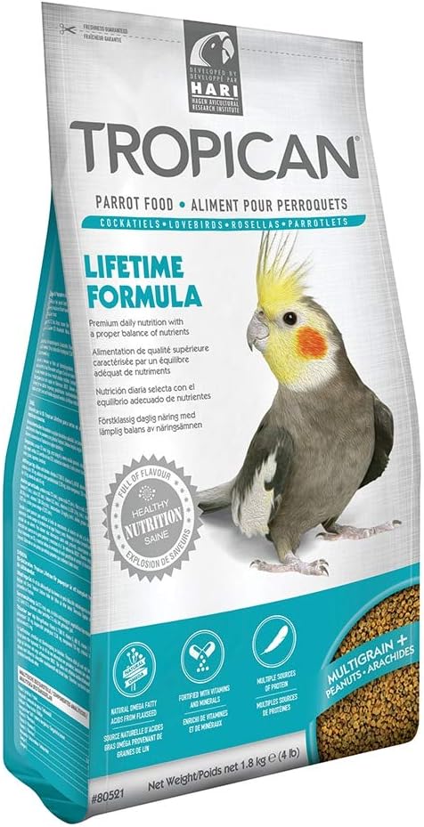Hari Tropican Bird Food, Hagen Large Parrot Food with Peanuts & Sunflower Seeds, Cockatiels Granules, Lifetime Formula, 4 lb Bag