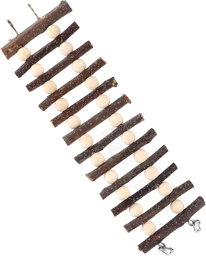 Hamster Wooden Ladder Bendable Climbing Chew Toy with Beads, Bird Chewing Toys and Non Toxic, Suitable for Small Pets and Birds, Bird Accessories for Cages
