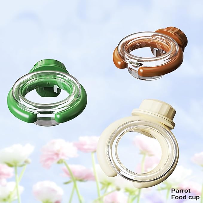 2 pcs Detachable Transparent Bowls with Green Stand for Canary Finch Parrot Seed Water Feeder