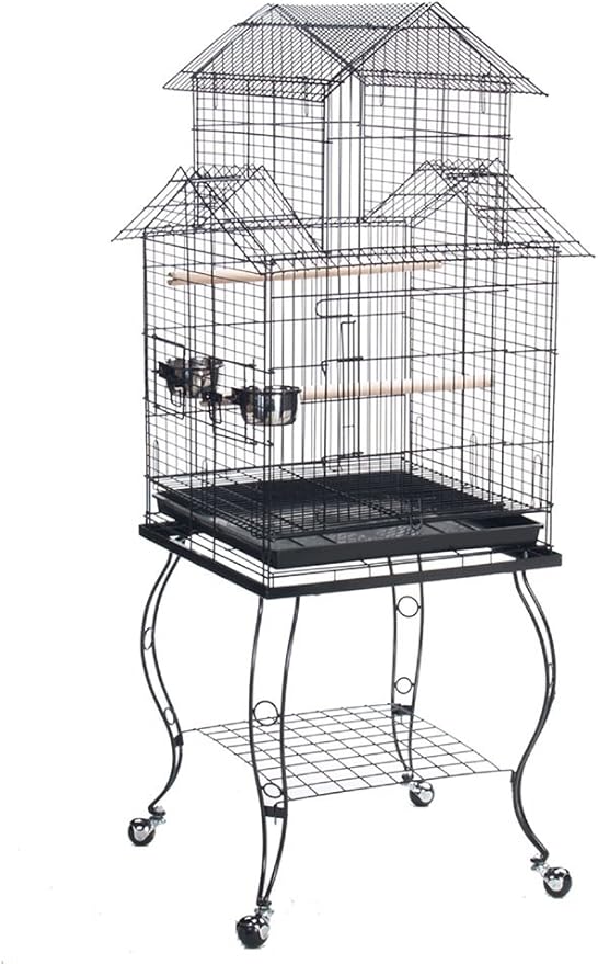 Bird Parrot Cage with Stand Cockatiel Amazon African Grey Caique Conure, 20 X 20 X 57 1/2" h