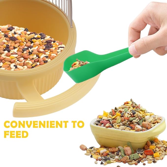 1 Pack Bird Cage Feeder No Mess Dispenser Cup with Perch for Parakeet Budgies Cockatiel Lovebird Small Birds (Yellow)