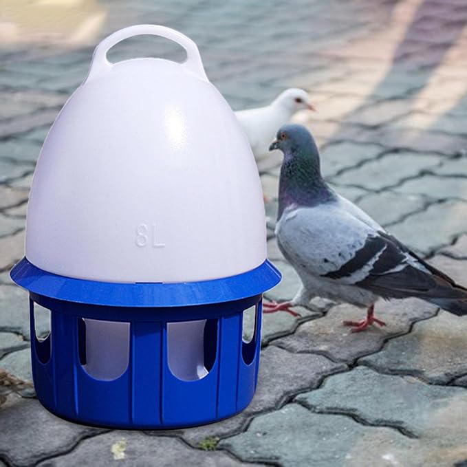 Gralara Large Capacity Pigeon Waterer Drinker with Handle Outdoor Hanging Cage Accessories Automatic Bird Water Dispenser for Canary, Parakeet, Dove, 8L D 22cm H 38CM