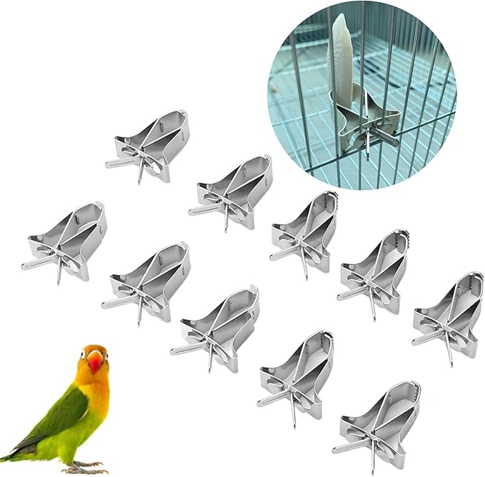 10 Pcs Bird Cage Seed Feeder Parrot Fruit Vegtable Clips, Stainless Steel Parrot Vegetables Feeder Clips for Bird Hamster Cockatiel Parro