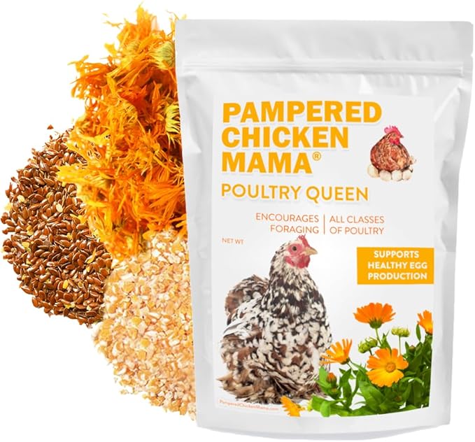 Pampered Chicken Mama Mealworm, Black Soldier Fly Larvae, Corn, Flax, & Herb Treat (10 Pounds) for Backyard Chickens, Healthy Layer Feed & Supplies for Pet Chickens Poultry Queen Treat for Hens