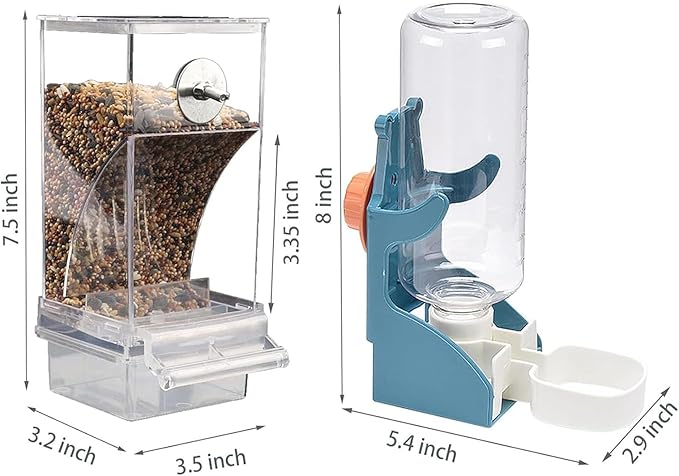 Automatic Bird Feeder and Waterer Set Cage Accessory for Parakeets, Parrots, Cockatiels, Finches, Lovebirds, Budgies and Canaries