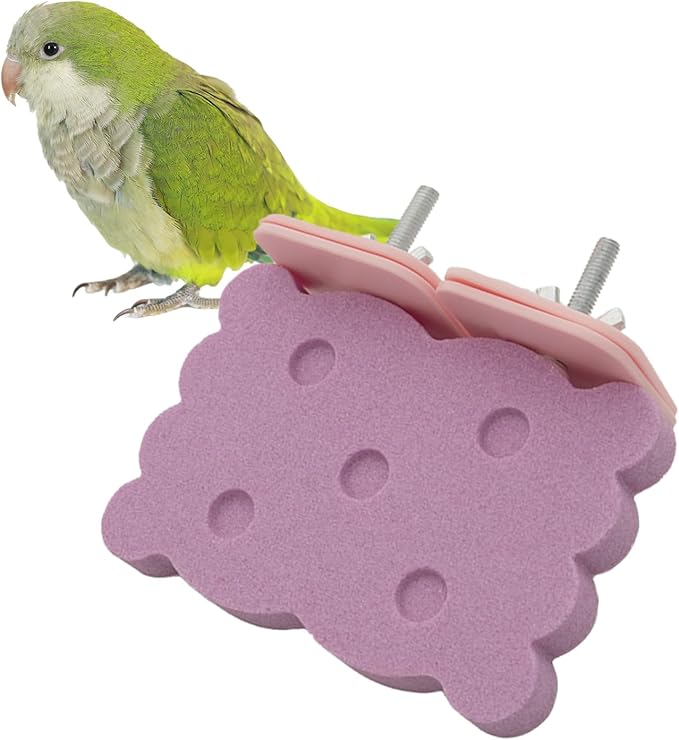 Bird Perch Stand for Parrots – Natural Ceramic Grinding Stick for Beak, A Safe, Non-Shedding Chewing and Claw-Trimming Perch for Parrots (Pink, Medium Size)