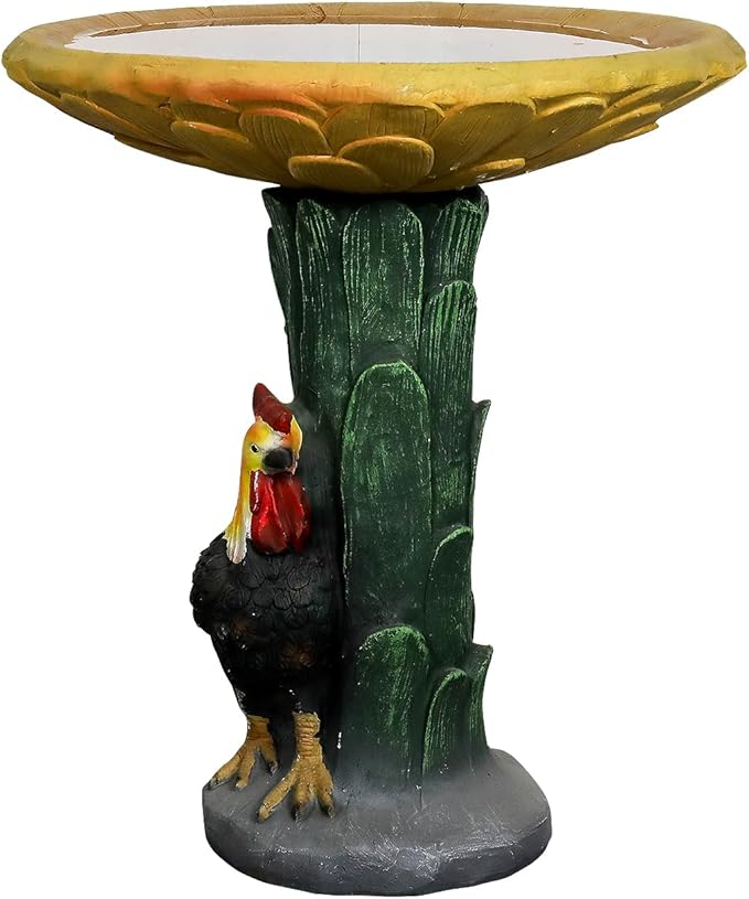 SKYFIRE 23" H Outdoor Birdbath for Garden - Fibre Reinforced Concrete Large Bird Bath Outdoor Decor with Farmhouse Rooster Pedestal for Garden, Patio, Lawn - 20”Dia. X 23”H Rustic Birdbaths & Supports
