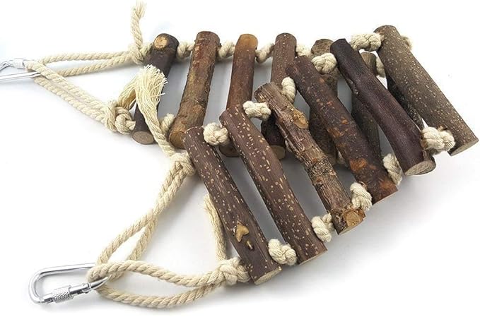Bird Climbing Ladder Swing Chew Toy Hanging Parrot Perch Stand Toy Flexible Bridge Natural Wood for Parakeet Lovebird Cockatiel African Grey Cockatoo Conure Finch Cage Accessories