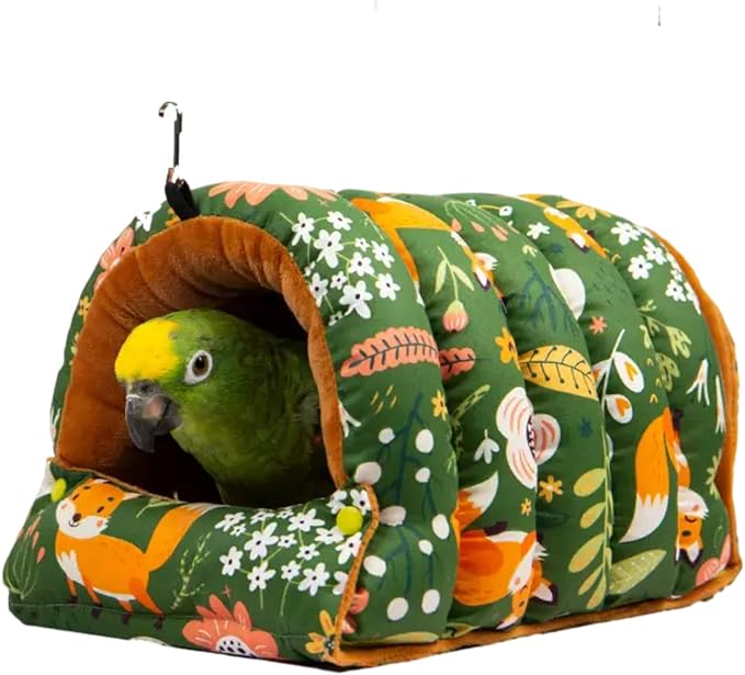 Parrot Warm House Bird Nest Winter Hanging Hammock Birds Sleeping Bed Parrot Hideway Bed Washable for Parrot Parakeet Cockatiels Budgies Lovebird (L,Forest Green)
