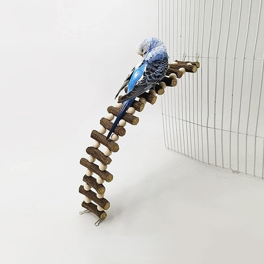 Bird Wooden Ladder Bridge, Ladders Swing Chewing Toys, Hanging Pet Cage Accessory, Perch Training Toys for Parrot Budgies Cockatiels Parakeet (Log Wood Irregular 15 Step) (BL1)