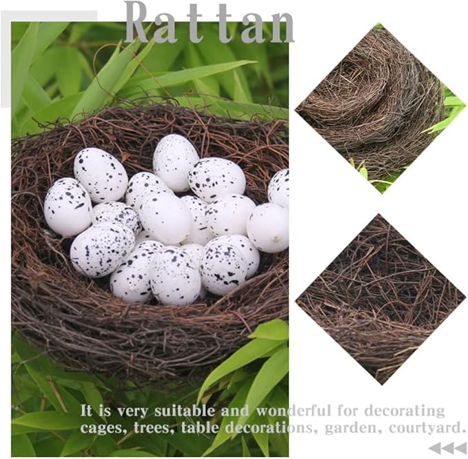 Ipetboom Artificial Bird Nest, 4pcs Imitated Bird Nest Birds Egg Nest Rattan Bird Nest Simulation Twig Bird Nest