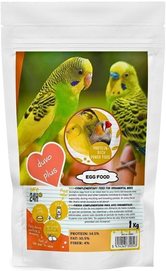 Duvoplus Egg Food for Birds 1Kg - Nutrient-Rich Blend with Added Vitamins & Protein for Supporting Growth, Feather Care, Breeding, Daily Nutrition of Canaries, Finches, Parakeets and Exotic Birds