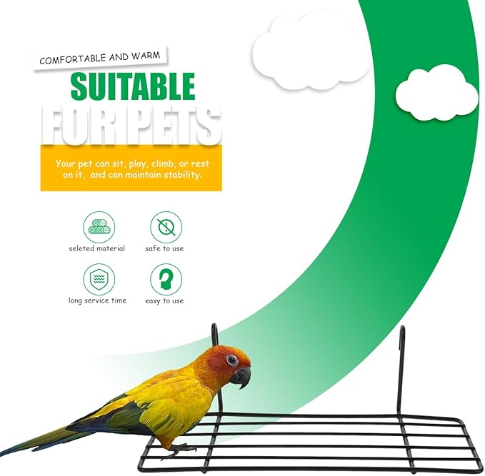 Balacoo 2 Pcs Iron Bird Perch Stand for Parrots: Black Metal Grid Birdcage Rack, Bird Perch for Parakeets, Cockatiels, Lovebirds - 9.84 X 5.90 X 5.51 Inch