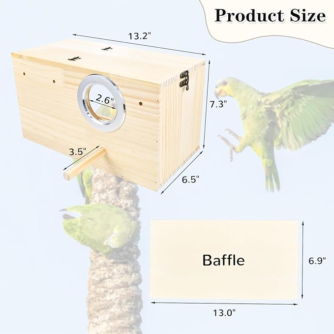 Parakeet Nesting Box Cockatiel Nesting Natural Pine Bird Nest Bird Breeding Box House Acrylic Transparent Bird Box with Detachable Wooden Board for Lovebirds Cockatiel Budgie Conure Parrot XL