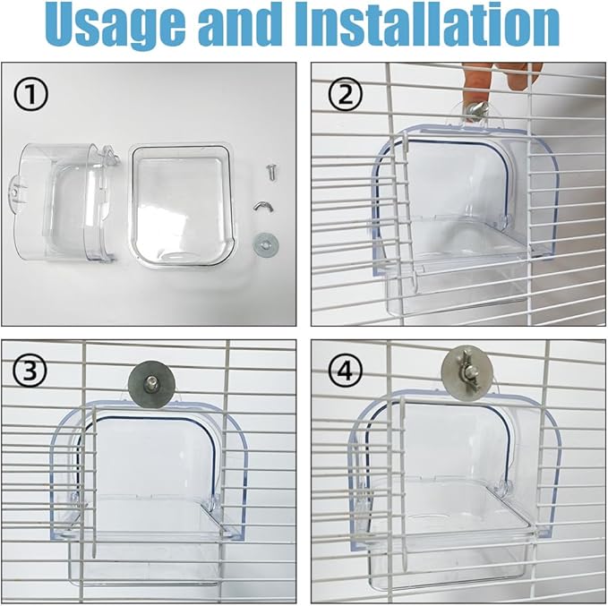 Bird Bath for Cage, Plastic Water Bowl Feeder for Pet Birds, Parrot Bathtub with Hanging Hooks for Little Bird Parrots Spacious Parakeets Portable Shower for Most Birdcage