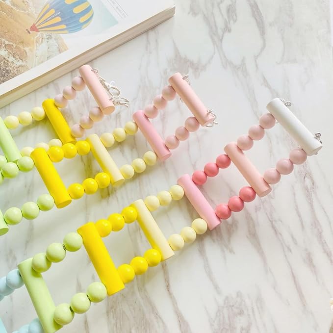 Bird Climbing Ladder: Rainbow Wooden Ladders Swing Chewing Toys Hanging Pet Bird Cage Accessories Hammock Swing Toy for Small to Medium Breeds (Large: 10 Ladders)
