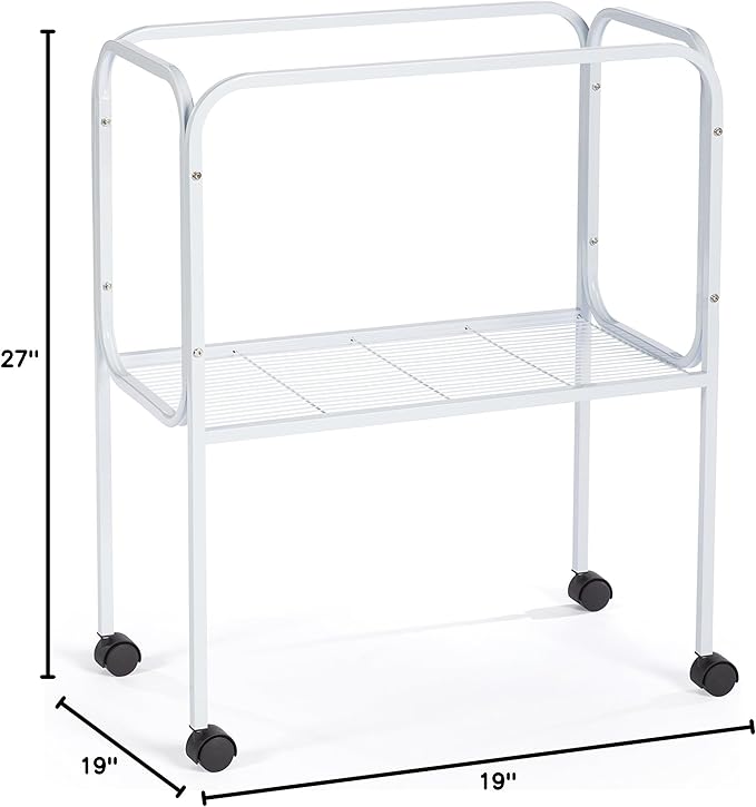 Prevue Pet Products Bird Cage Stand with Shelf - Medium Metal Cage Stand with Rolling Wheels, Mid‑Height for Cage Accessories, Toys, and Storage - White