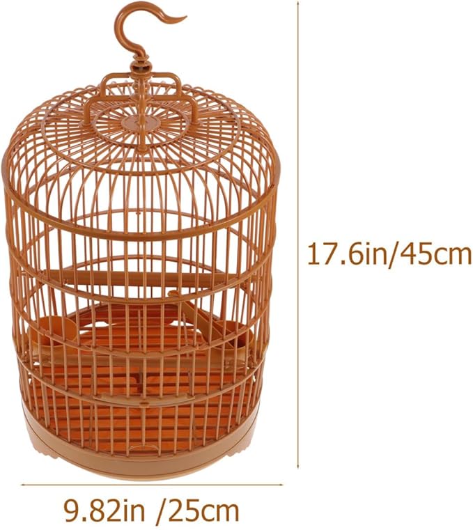 Toddmomy Round Plastic Bird Cage with Hanging Hook and Standing Pole for Parakeet Budgie Cockatiel Lovebird Small to Medium Birds 17.71X9.84X9.84In