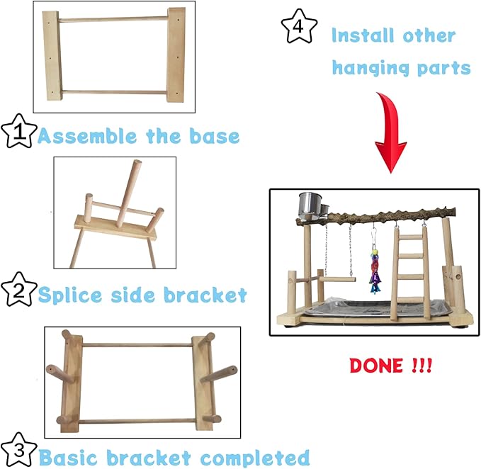 kathson Bird Playground,Parrots Play Gym,Parakeet Play Stand with Prickly Ash Wood Perch,Cockatiel Playstand with Feeder Cups and Exercise Toys,Birds Perch Stand for Budgie Conures Cockatoos Lovebirds