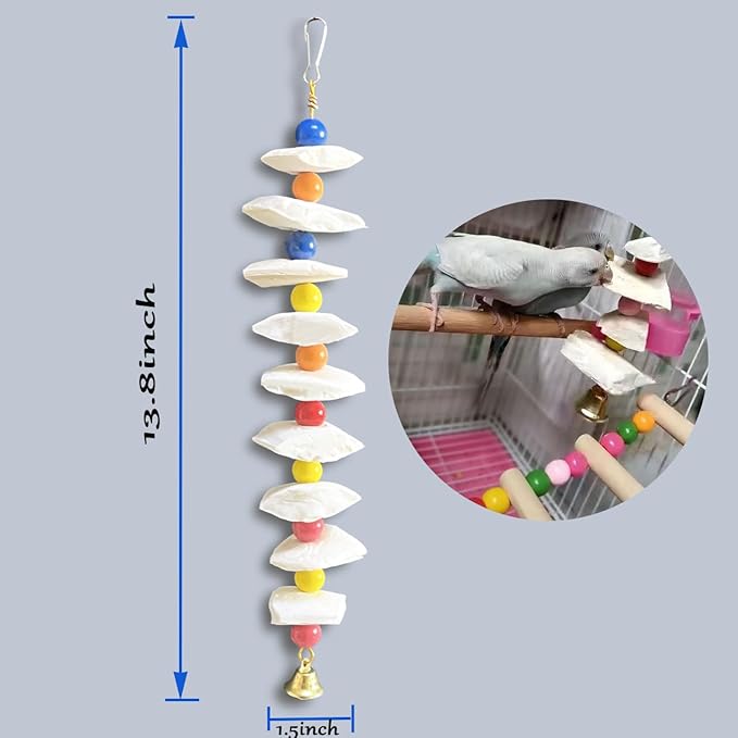 3 Pack Bird Toys with Cuttlebone - Calcium Chew Toys & Grinding Stone for Parakeets, Budgies, Cockatiels, Lovebirds - Promotes Beak Health & Prevents Destructive Chewing